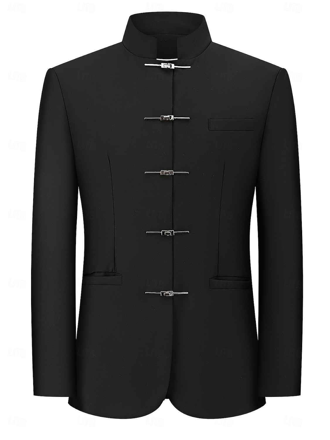 Hombre Chaqueta americana Casual Diario Exterior Moda Estilo Chino Primavera Todas las Temporadas POLY Color sólido Minimalista Moda Botonadura Simple Frente abotonado Chaqueta de sport Negro 2026 - $66.99 –P3