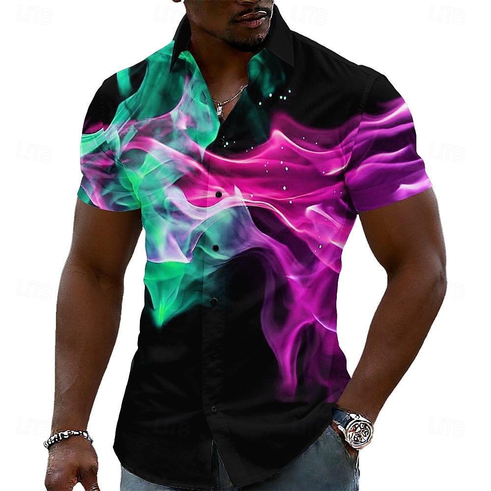 Men's Optical Illusion Flame Color-blocking Shirt Button Up Shirt Casual Dress Shirt Short Sleeve Fashion Casual Streetwear Vacation Spring Fall Turndown 3D Print Collared Shirts Blue Light Green 2026 - $25.99 –P3