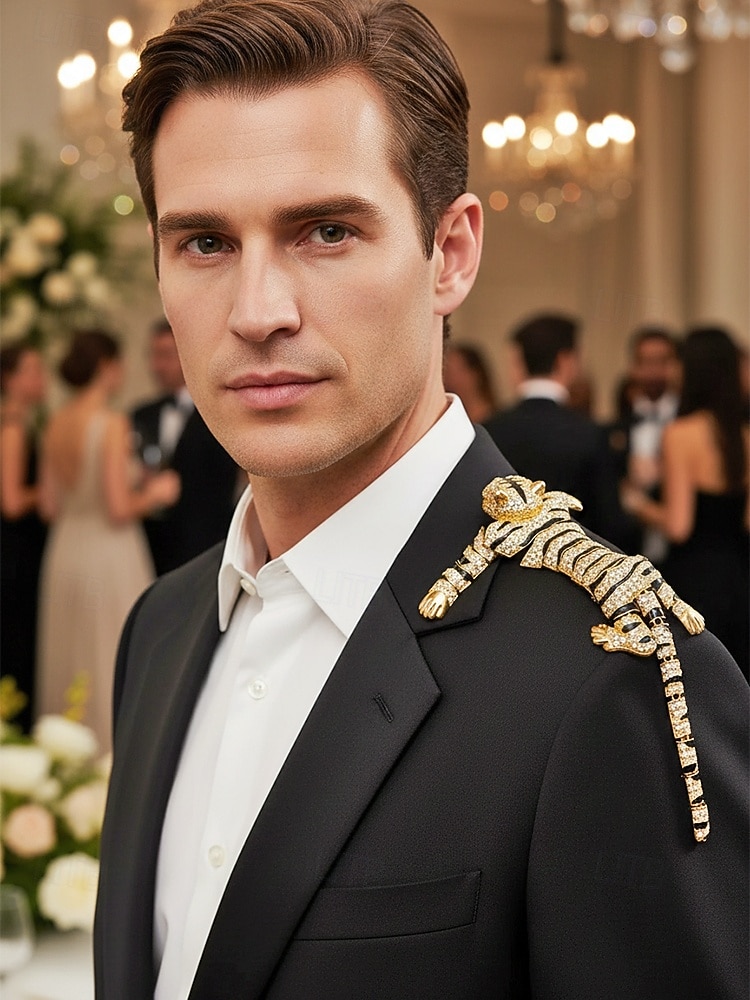 Miesten metalliseoksesta valmistettu tiikeririntaneula, kulta- ja hopeanvärisiä vaihtoehtoja, kristallikoristeinen, tyylikäs asuste häihin ja illallisjuhliin 2026 - $14.99 –P1