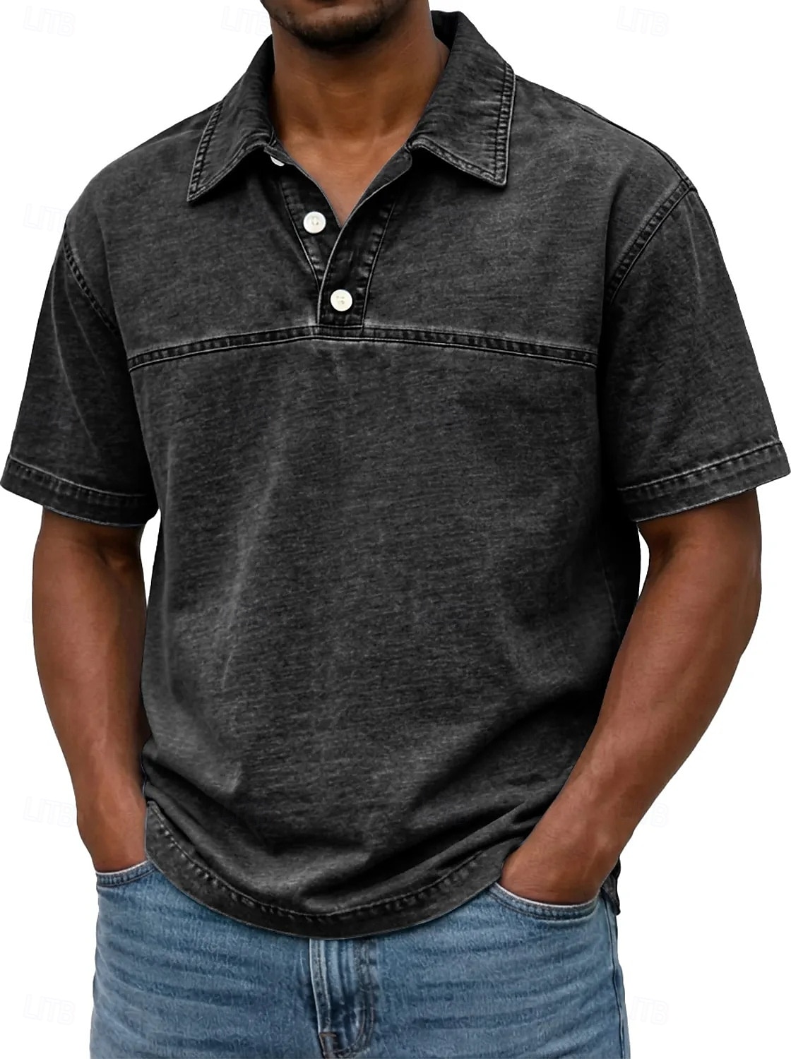 Koszulka SoftFade™ dla mężczyzn acid wash polo casual biznes kołnierz z prążkowanym wykończeniem krótki rękaw moda podstawowy gładki kolor color block guziki prane lato wiosna czarny jasny zielony 2026 - $31.99 –P7