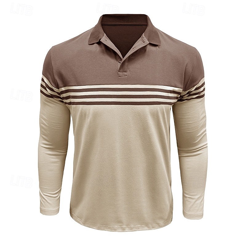 Hombre Polo de algodón Camiseta de golf Casual Negocio Cuello polo acanalado Manga Larga Moda Color sólido A Rayas Botones Primavera Primavera & Otoño Ajuste regular Negro Vino Azul Marino Marrón 2026 - $24.99 –P8