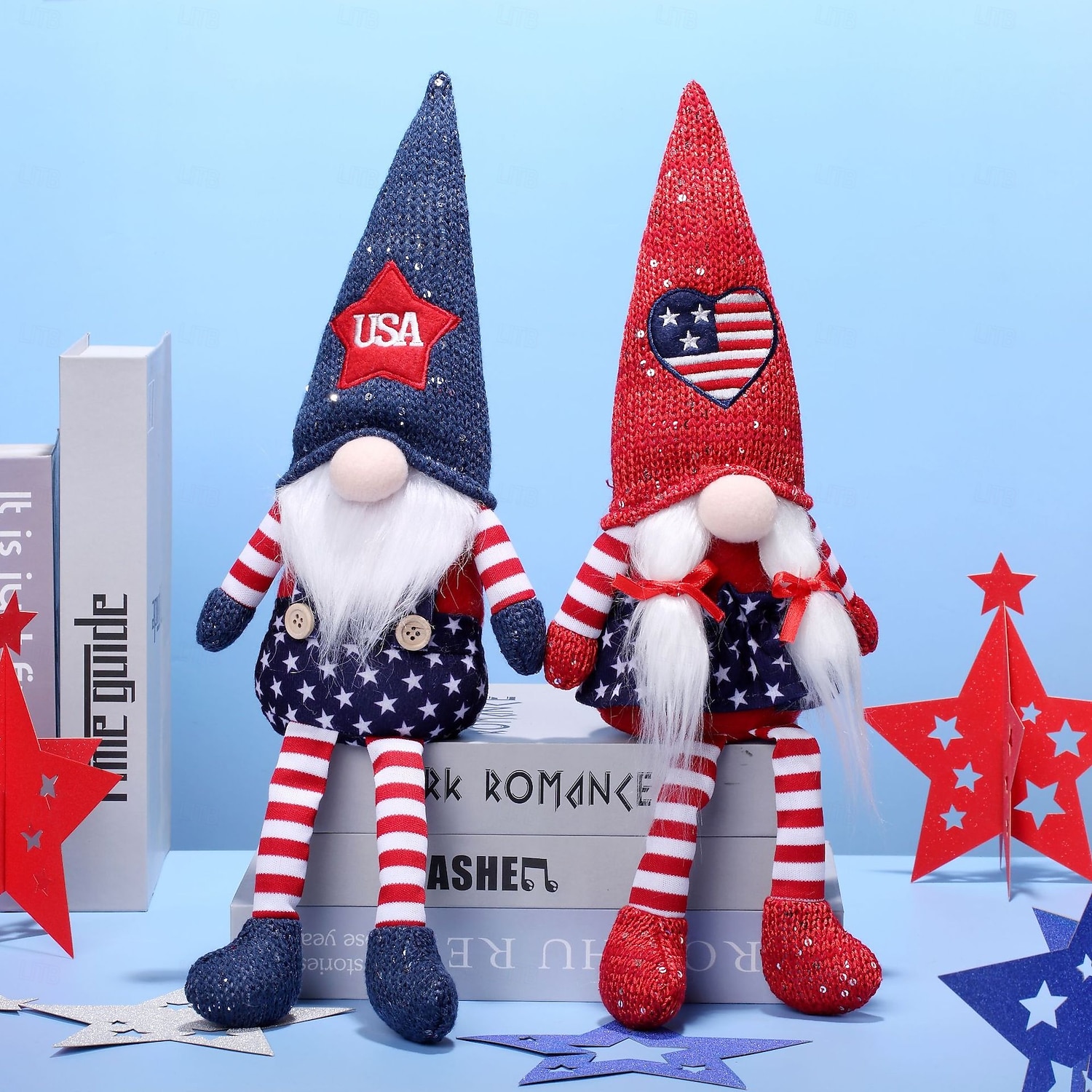 2 Pack Independence Day Striped Pentagram Dwarf Faceless Doll Rudolf Doll Decoration 2026 - $19.99 –P1