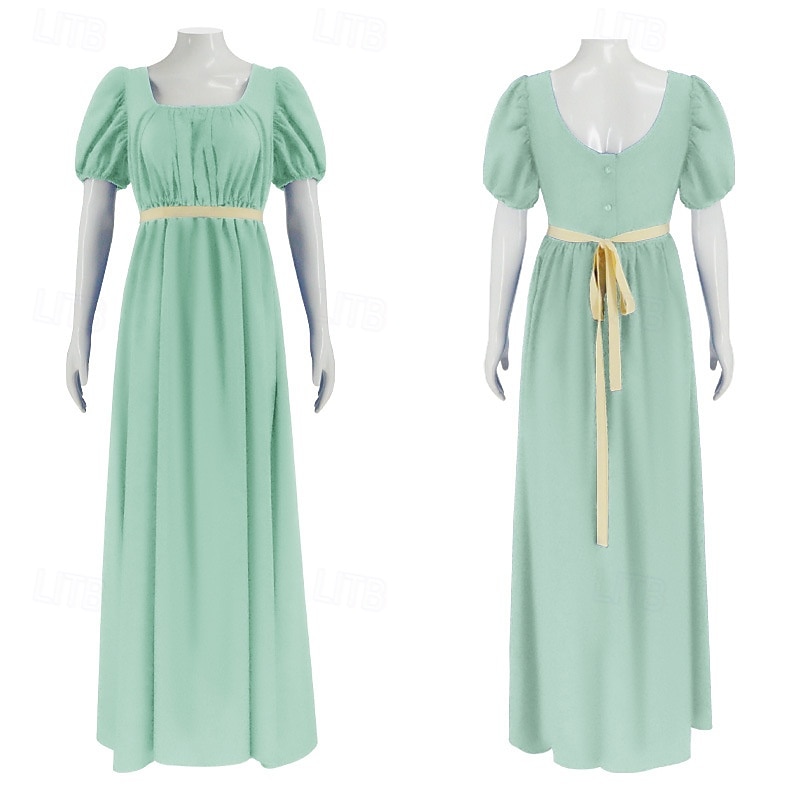19. Jahrhundert Regency-Zeit Knöchellänge Kleid Kurze Ärmel Prinzessin Dame Edelfrau Einfarbig Quadrathals Kostüm Damen königlich Halloween Karneval Teegesellschaft LARP Renaissance-Messe Erwachsene 2026 - $58.99 –P6