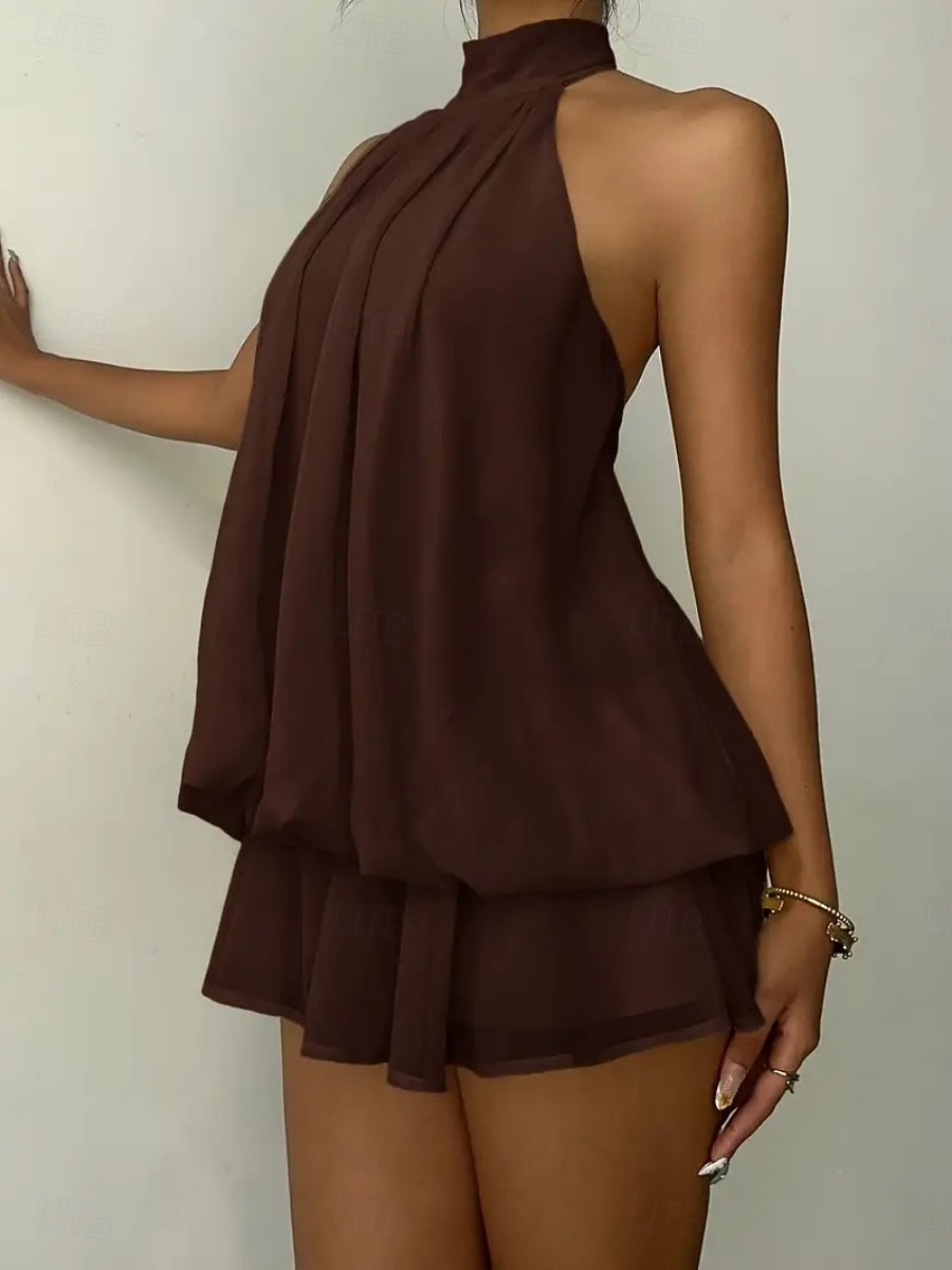 Dames Mini-jurk Zomerjurk halter jurk Casual Dagelijks Strand Feestdagen Ruim Passend Effen Mouwloos Halternek Geel Rood Hemelsblauw Bruin Zomer Lente 2026 - $33.99 –P8