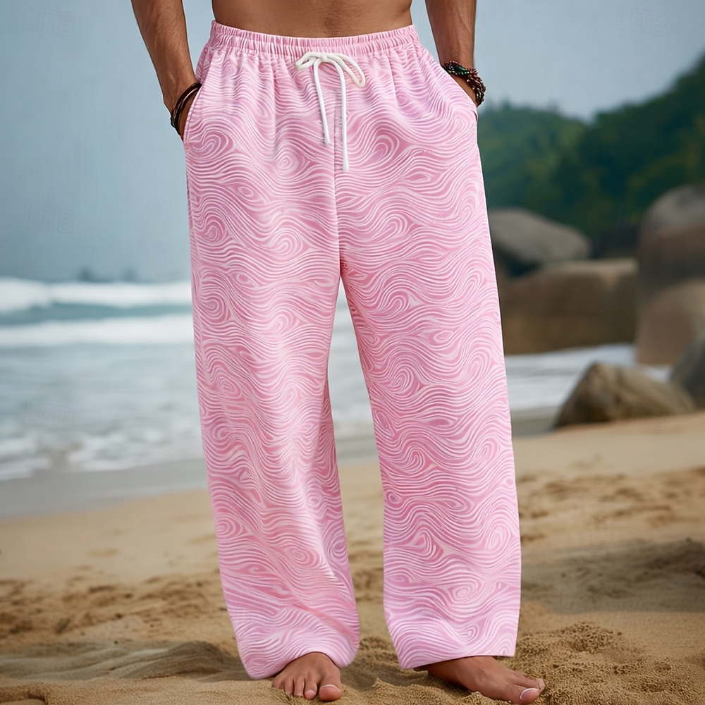 Homens Geométrica oceano Ondas Calças Calças largas Calça casual Cintura Média Havaiana Ao ar livre Férias Roupa de Praia Cintura elástica com cordão Calças de linho com bolsos Verão Primavera de 2026 por $27.99 –P5
