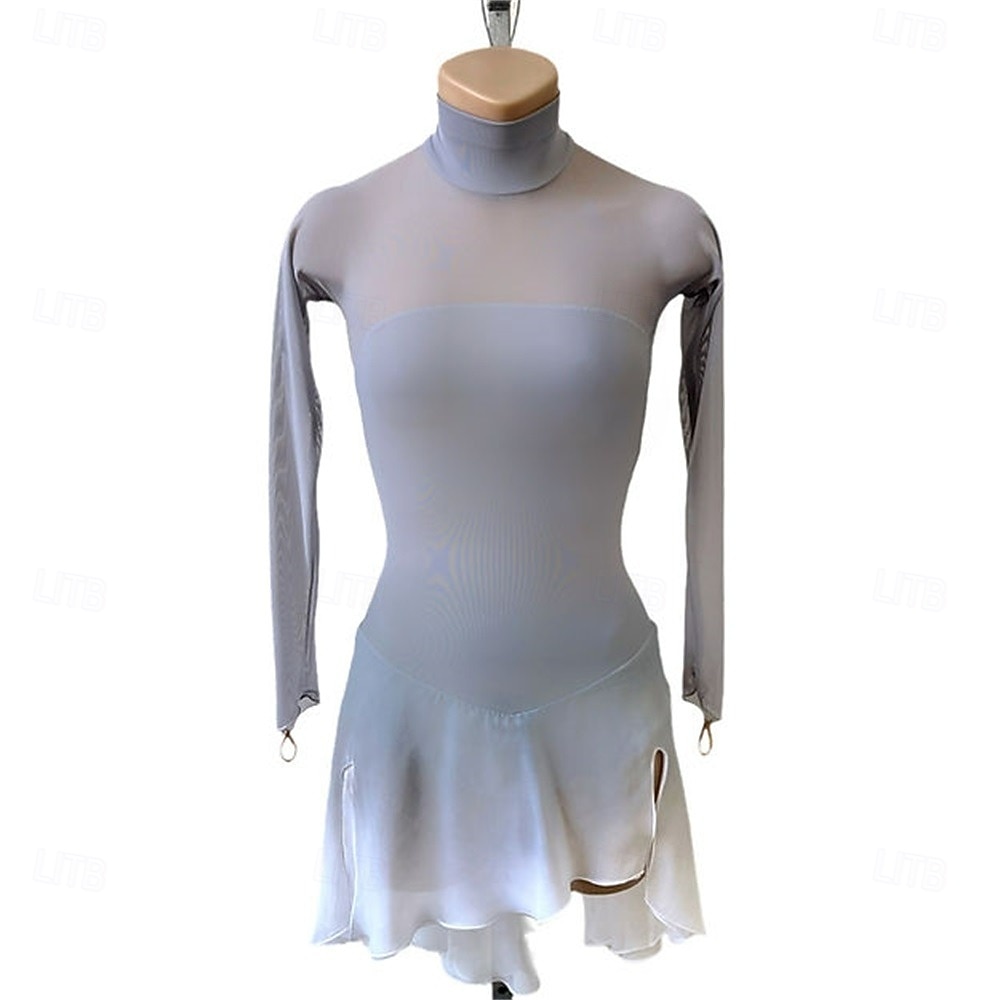 Vestido de patinaje artístico Chica Patinaje Sobre Hielo Vestidos Negro Gris Ligero Retazos Espalda Abierta Elástico Entrenamiento Competición Ropa de Patinaje Clásico Cristal / Strass Manga Larga 2026 - $185.99 –P7
