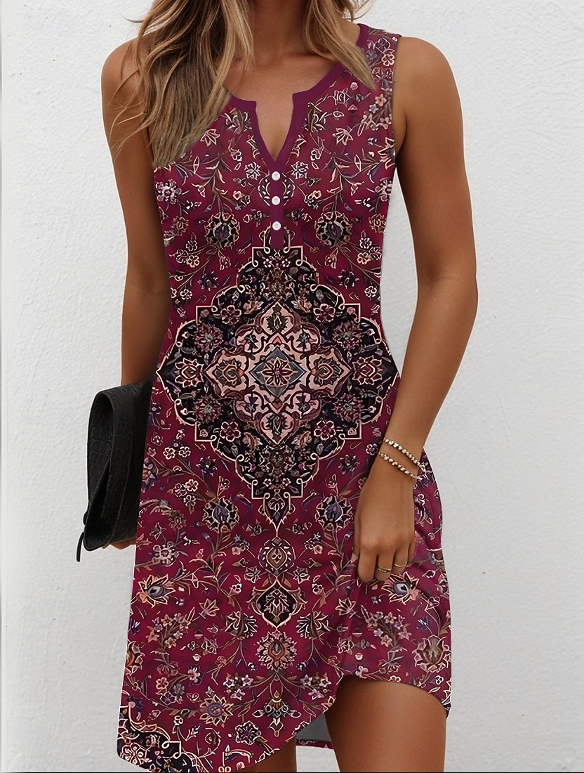 Dames Mini-jurk Hemdjurk Zonnejurk Zomerjurk Off-the-shoulder jurk Vakantie Casual Boho Dagelijks Feestdagen Uitgaan Normale pasvorm Grafisch Tribal Mouwloos V-hals blauw Marine Zwart Wijn Zomer Lente 2026 - $24.99 –P4