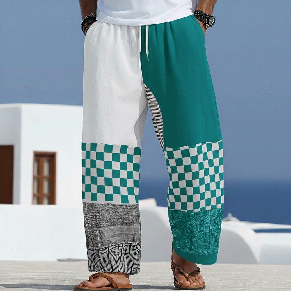 Per uomo A quadri Motivo Geometrico Pantaloni Pantaloni casual Pantaloni Larghi Misura del girovita medio Moda Casa All'aperto Vacanza Coulisse elastica in vita Pantaloni tipo lino con tasche Estate del 2026 a $27.99 –P4