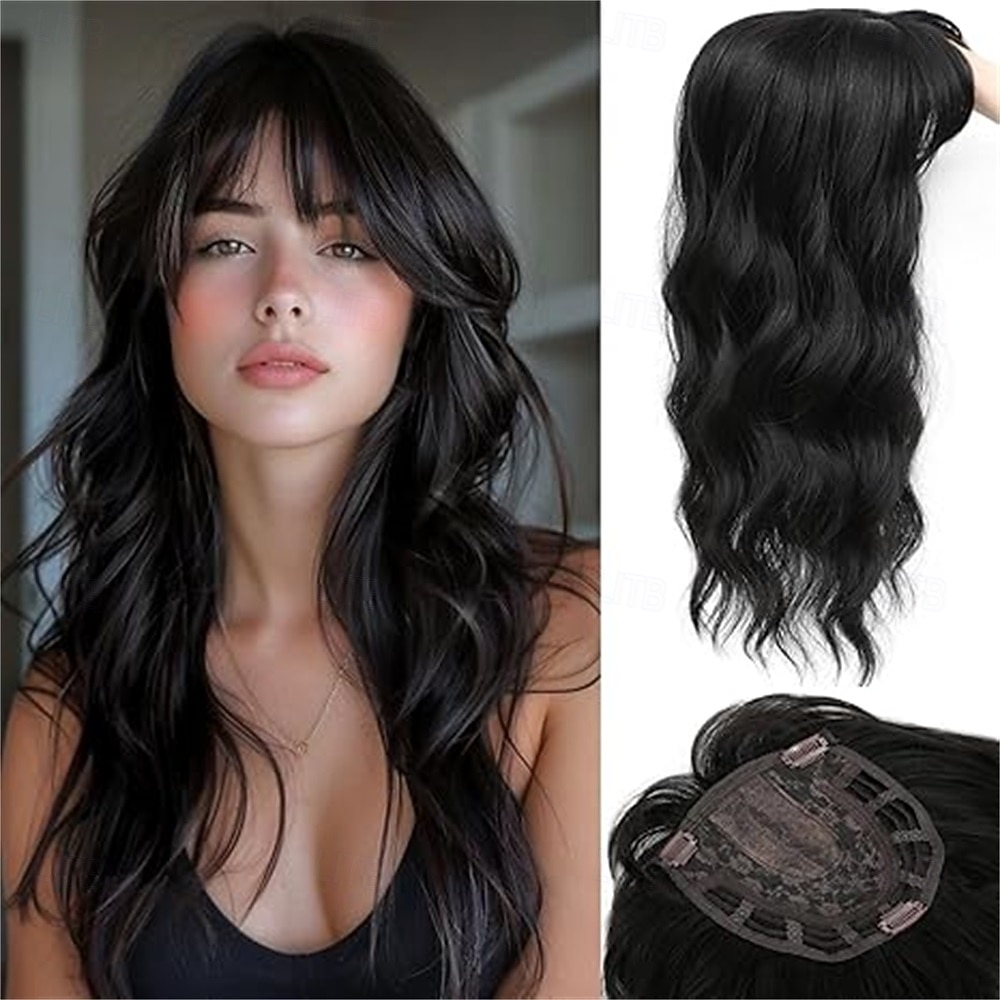 Acoperiș de păr 360° 3D pentru femei cu coroană subțire, păr ondulat și creț, lungime de 50 cm, breton cu clipsuri, maro închis, castaniu amestecat, 50 cm, breton franțuzesc 2026 - $26.99 –P2