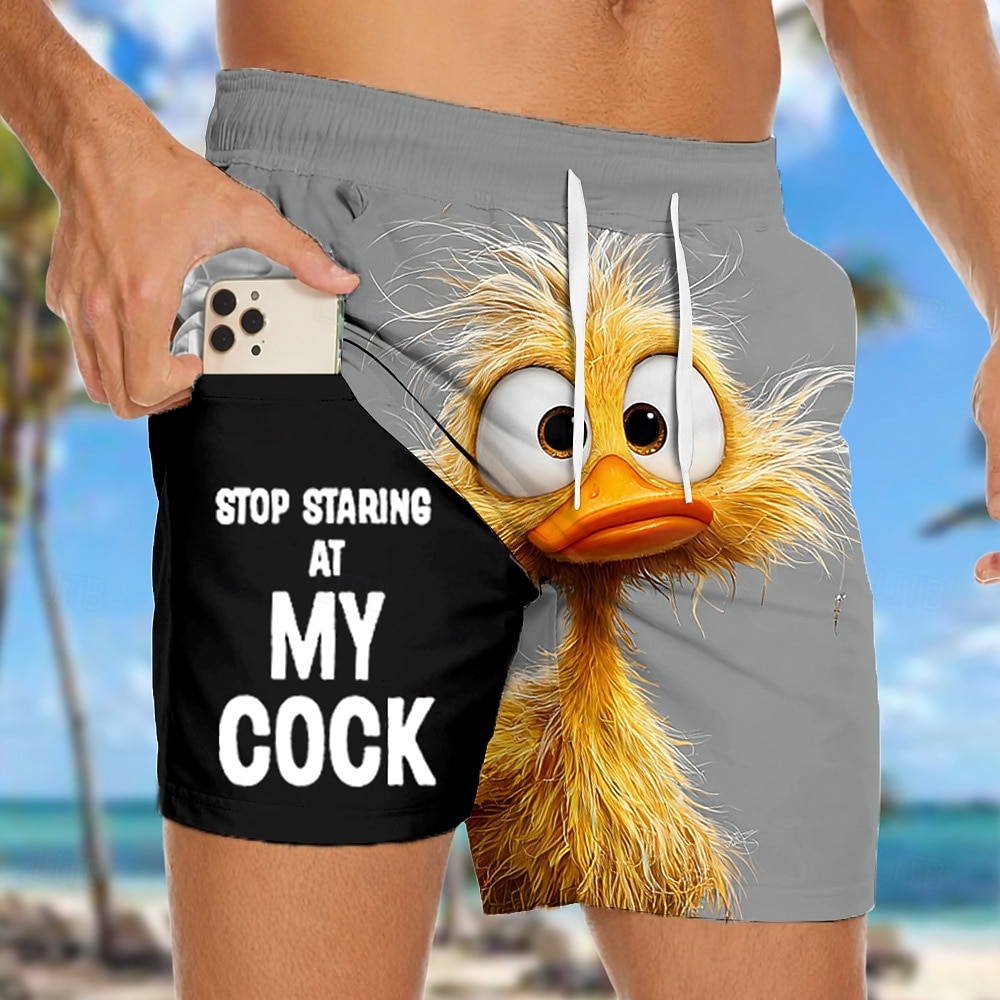 Per uomo Divertente Anatra Gergo divertente Pantaloncini foderati Pantaloncini da bagno 2 in 1 Pantaloncini da mare Misura del girovita medio Hawaiano Vacanza al Mare Tasche Laterali Con Fodera a del 2026 a $22.99 –P1