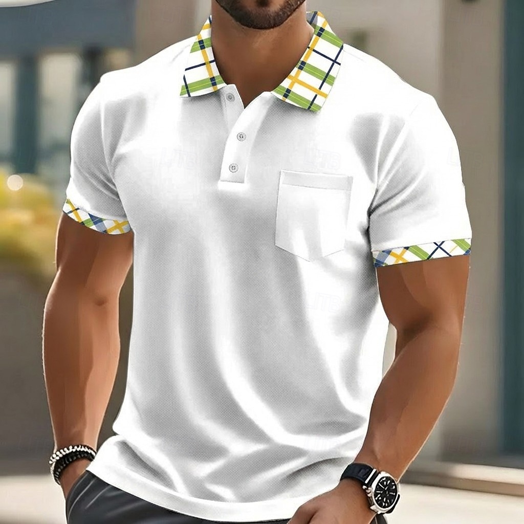 Pánské Golfová košile Polokošile Pique Ležérní Obchod Klasický Krátký rukáv Módní Základní Pevná barva Pléd Knoflíky Léto Jaro Jaro & podzim Běžný Bílá Žlutá Námořnická modř Trávová zelená Golfov 2026 - $18.99 –P8