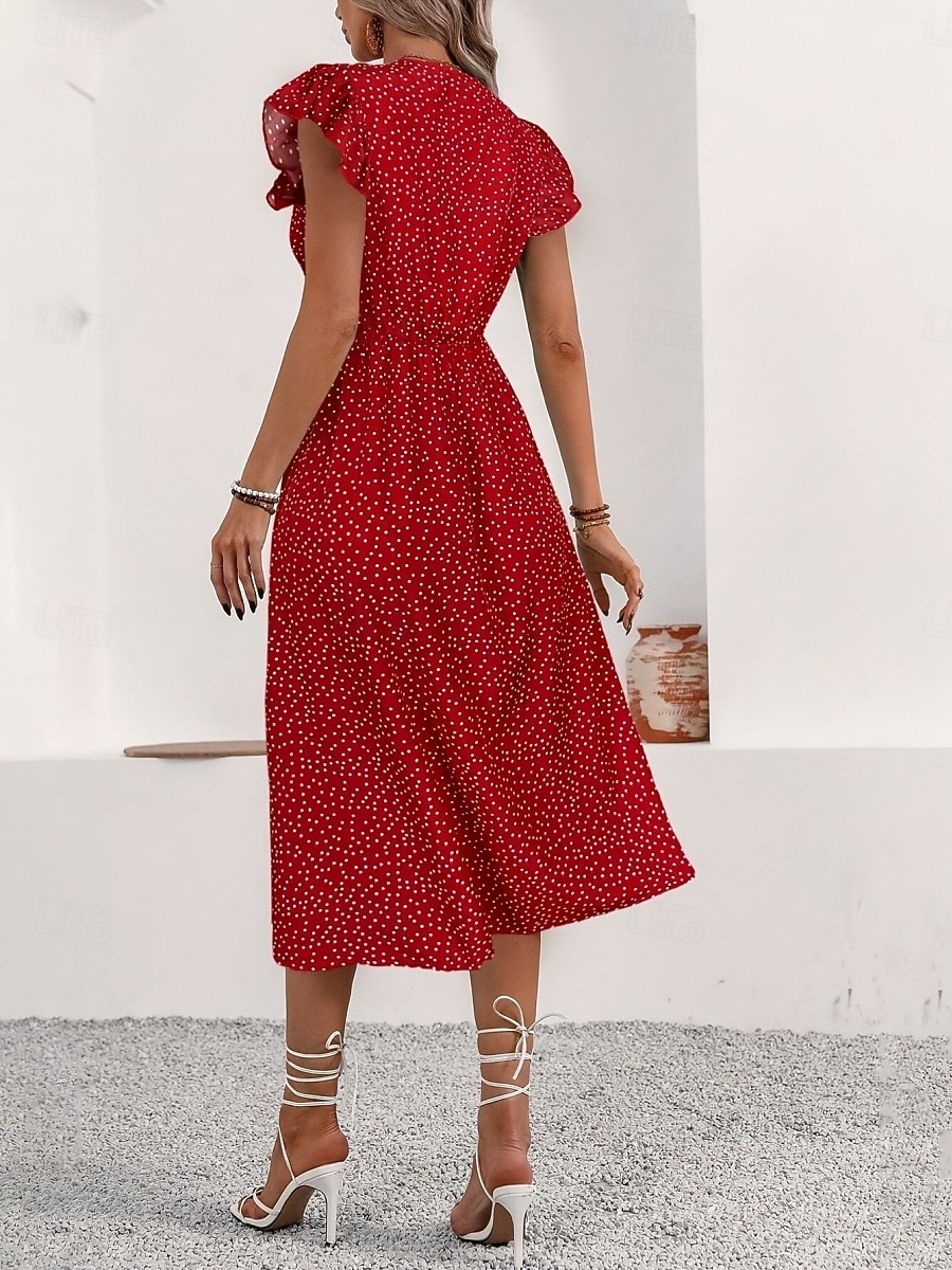 Per donna Abito Midi Abito a trapezio Vacanza Casual All'aperto Uscire Vestibilità aderente Floreale Grafico Manica Corta Scollo a V Nero Rosso Verde Estate Primavera del 2026 a $28.99 –P9