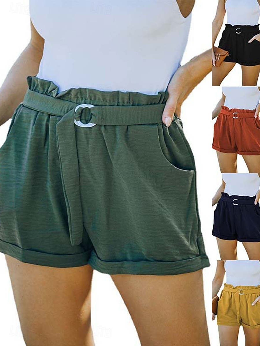 Women's Shorts Vacation Fashion Streetwear Short High Waist Plain Pocket Elastic Waist Comfort Inelastic Daily Vacation Street Black Yellow Navy Blue Orange Summer Spring Loose Fit 2026 - $14.99 –P1