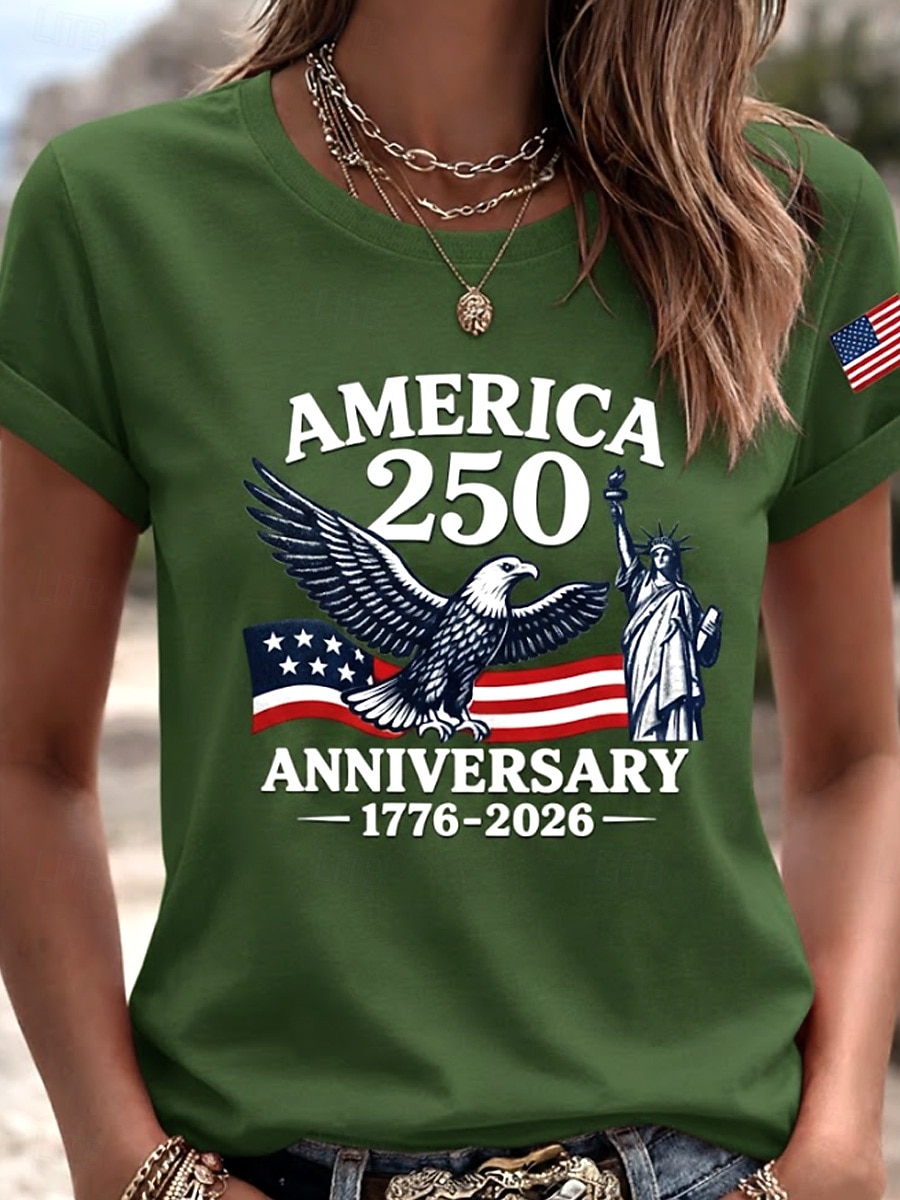 Ziua Independenței Americane Pentru femei Tricou Imprimeu Grafic Ziua Independenței Epocă Stilat Clasic Manșon scurt Stil Nautic Topuri obișnuite Zilnic Albastru piscină Negru Alb Roz Îmbujorat 2026 - $22.99 –P6