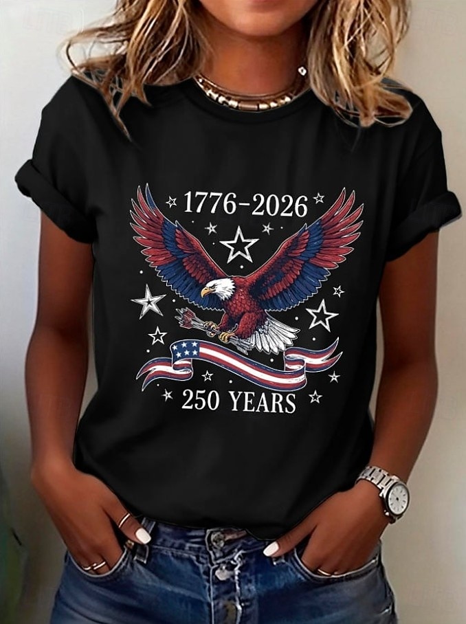 Maglietta Donna Patriottica Americana Festa dell'Indipendenza Stampa Grafica Lettera Bandiera Americana Vintage Elegante Classica Maniche Corte Girocollo Long Tops Quotidiani Blu Grigio Nero Bianco del 2026 a $22.99 –P1