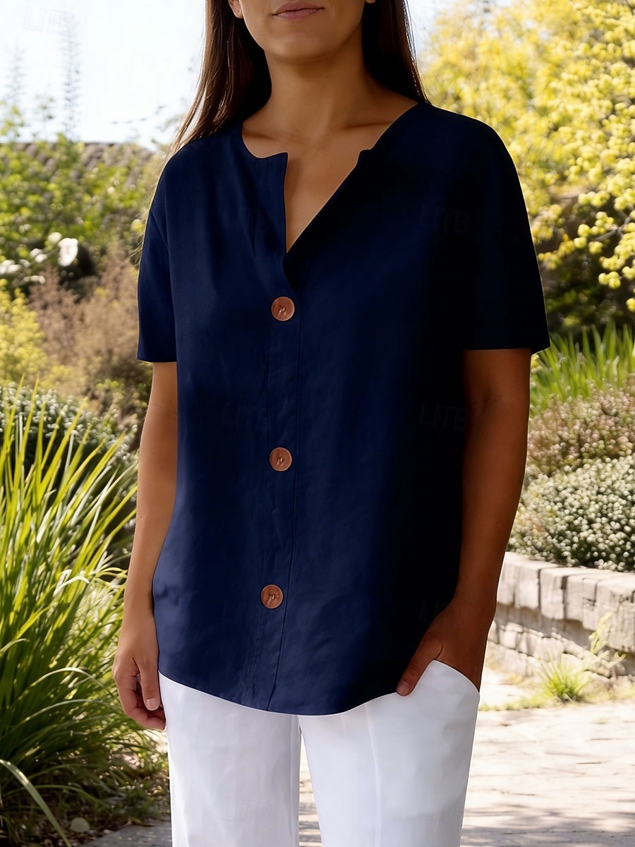 Per donna Camicia Estiva Camicia casual Blusa Tinta unica Elegante Essenziale Casual Manica Corta Scollo a V Top Regolari Quotidiano All'aperto Ferie Blu Giallo Rosso Grigio Estate Primavera Autunno del 2026 a $27.99 –P2