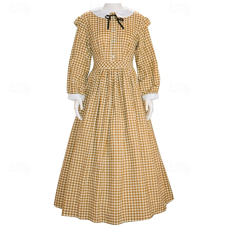 Retro / vintage Wiktoriańskie 19 wiek Południe Sukienka Wymyślny kostium Pionierka Wzór kraciasty W kratkę Krój A Strój na bal maskowy Damskie Halloween Karnawał Światowy Dzień Książki Bal maskowy 2026 - $48.99 –P4