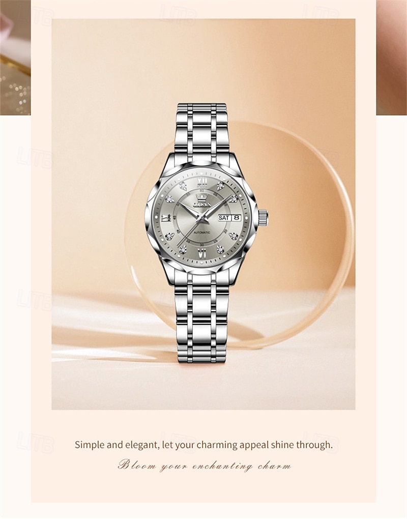 New Olevs Brand Ladies' Business Watch With Luminous Display, Calendar And Week Indication, Fully Automatic Mechanical Movement, Diamond-Set Rhombus Shape, Water-Resistant, Suitable For Casual And Spo 2026 - $94.99 –P4