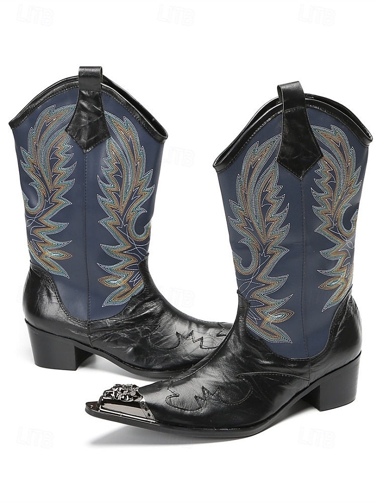 Echte leren cowboylaarzen voor heren met een opvallend bloemenpatroon, stijlvolle westernlaarzen voor een muziekfestival. 2026 - $189.99 –P11