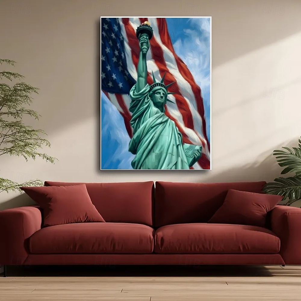 America 250 Years Handmade Oil Painting Canvas Wall Art Decoration Stars Stripes Statueo of Liberty for Home Decor Rolled Frameless Unstretched Painting 2026 - $114.99 –P5