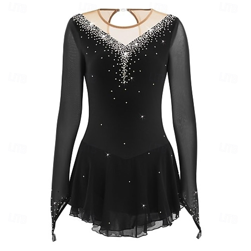 Abito da pattinaggio artistico Ragazze Pattinaggio sul ghiaccio Vestito Lilla blu navy Nero Patchwork Schiena aperta Elasticizzato Allenamento Competizione Vestiti da pattinaggio sul ghiaccio del 2026 a $201.89 –P3
