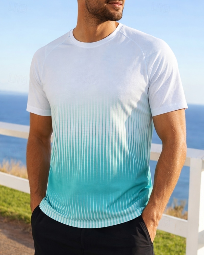 Муж. Градиент Полоски Футболка для бега Компрессионная футболка Спортивная рубашка Спортивный топ Лето С короткими рукавами Быстровысыхающий Влагоотводящие Дышащий 2026 - $15.49 –P5