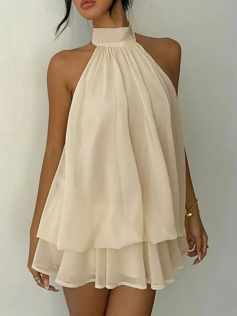 Dames Mini-jurk Zomerjurk halter jurk Casual Dagelijks Strand Feestdagen Ruim Passend Effen Mouwloos Halternek Geel Rood Hemelsblauw Bruin Zomer Lente 2026 - $33.99 –P12