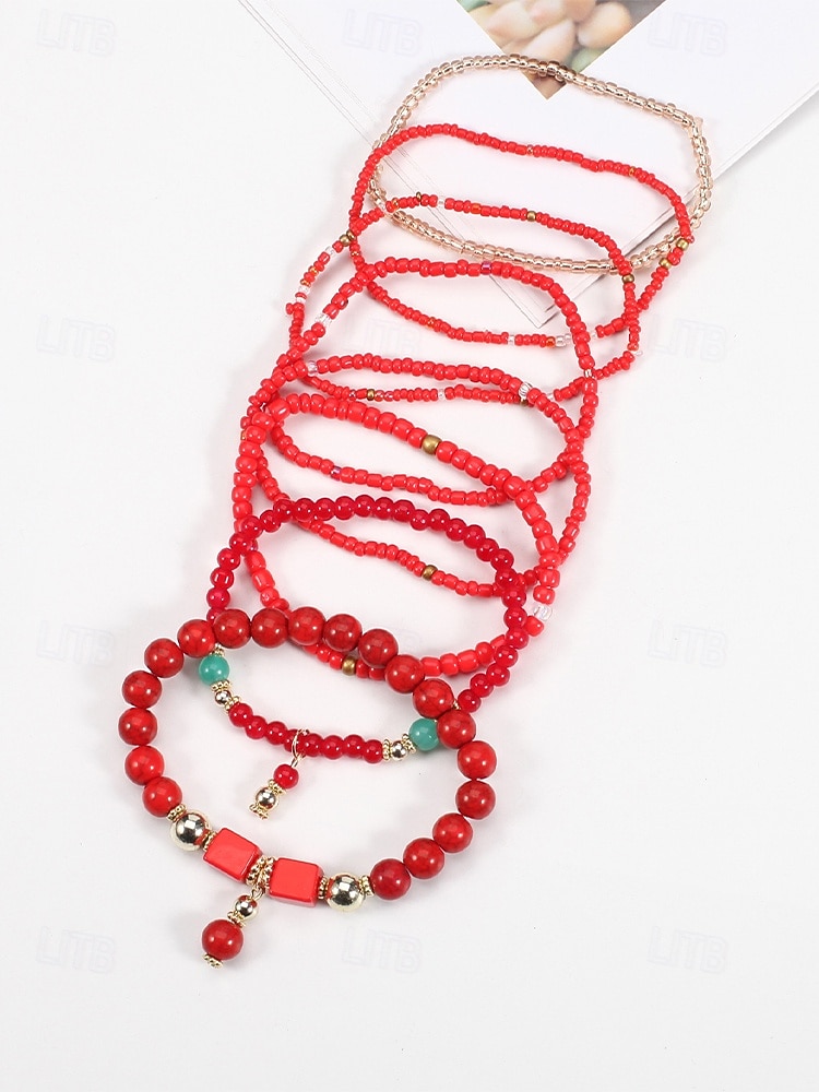 Dámské vícebarevné korálkové náramky z pryskyřice a slitiny v bohémském stylu, moderní a zářivý vzhled, ideální na dovolenou i pro běžné nošení. 2026 - $8.99 –P12