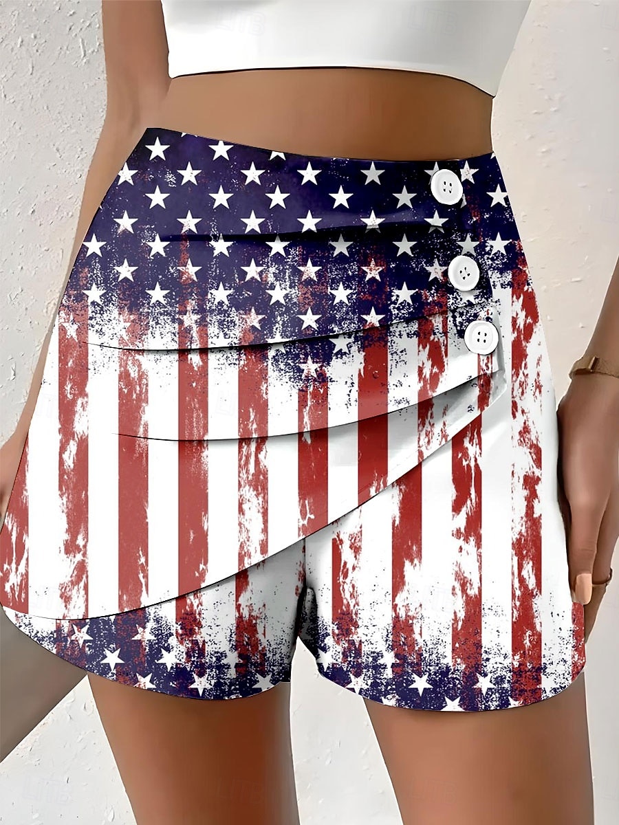 Festa dell'Indipendenza Shorts Chinos Patriottici da Donna Vacanza Vintage Casual Corti Alta Vita Pantaloni Grafica Bandiera Plissettati Sovrapposti Comodi Non Elasticizzati Quotidiani All'aperto del 2026 a $19.99 –P1