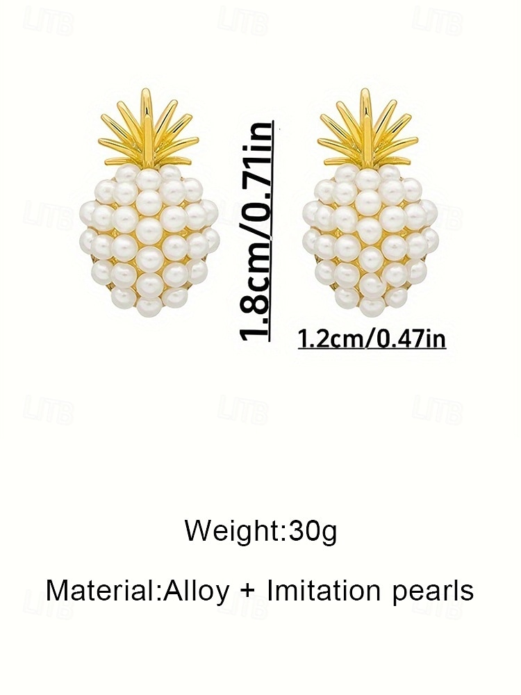 Oorbellen met ananasmotief en imitatieparels van legering voor dames, elegante tropische statement sieraden, delicate vintage stijl bruidsoorbellen voor bruiloften, feesten, avondevenementen en speciale gelegenheden 2026 - $7.99 –P8