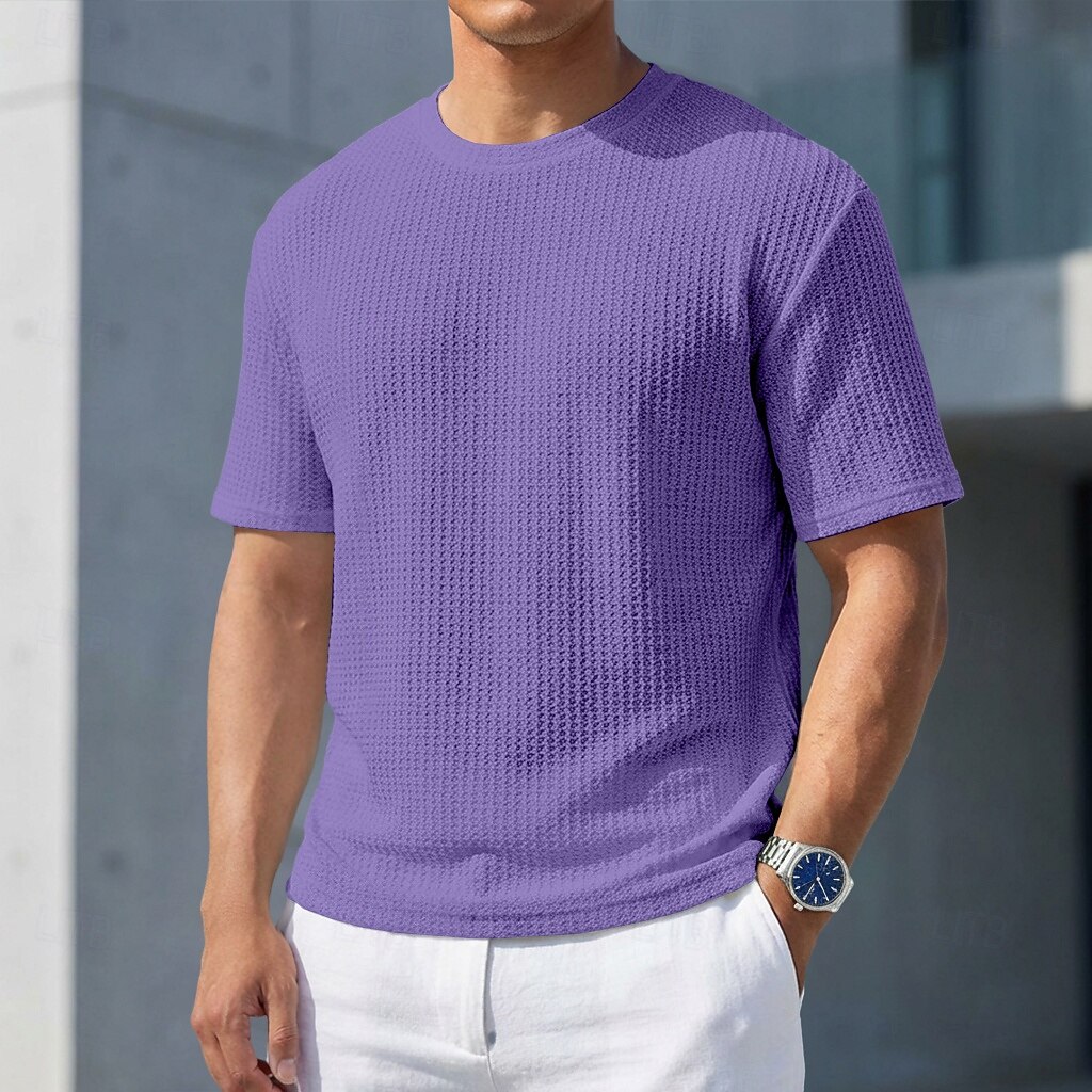 Miesten T-paita Lihaspaita Ribbineulos T-paita Lyhythihainen Lyhyt hiha Tiukka pyöreä kaula-aukko Kesä Tavallinen Pintakäsitelty Pit Strip Muoti Suunnittelija Perus Crewneck Kausaliteetti Loma Katu 2026 - $21.99 –P14