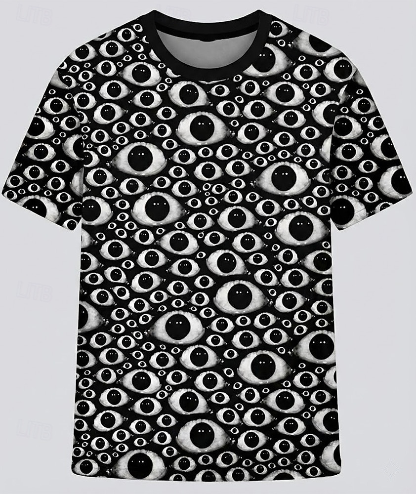 Camiseta gótica para hombre con ojos, estampado grunge 3D integral, gráfico de múltiples ojos, dibujo artístico en blanco y negro, tallas S, M, L, XL, XXL, XXXL. 2026 - $21.99 –P2
