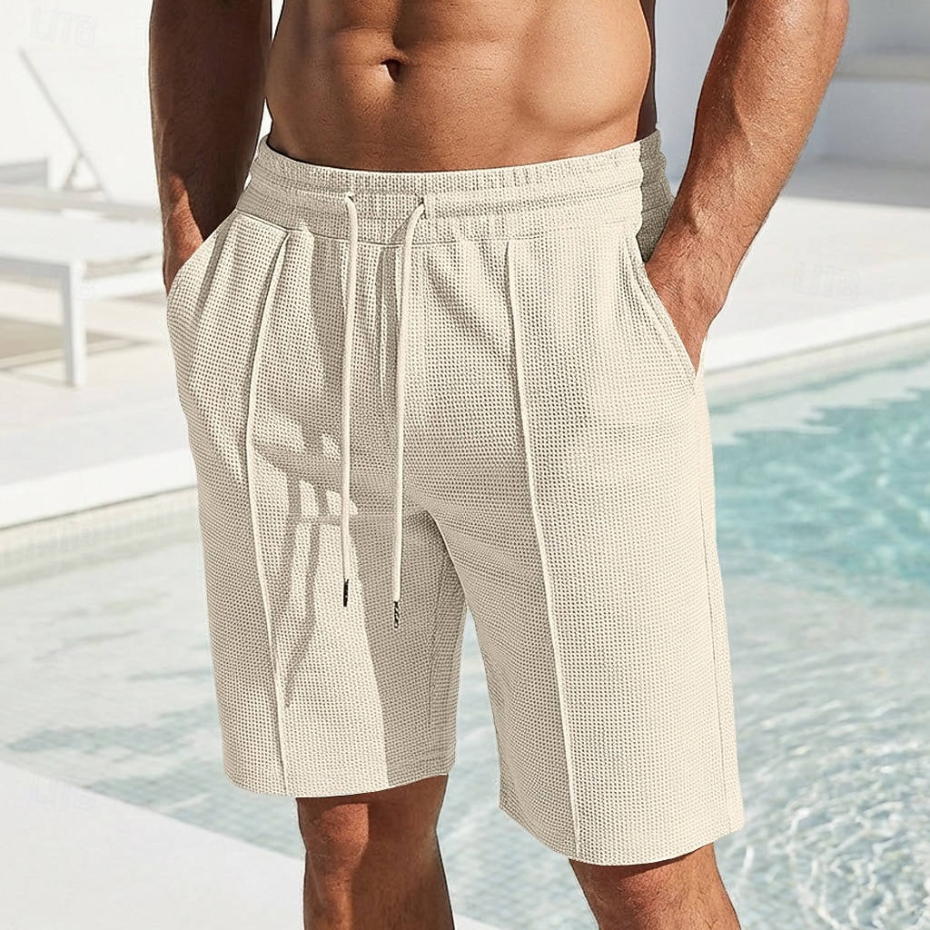 Homens Calções Waffle Calção Shorts de verão Shorts casuais Com Cordão Bolsos Cintura elástica Tecido Conforto Respirável Curto Ao ar livre Férias Verão Desporto Casual Vinho Micro-Elástica de 2026 por $18.99 –P1