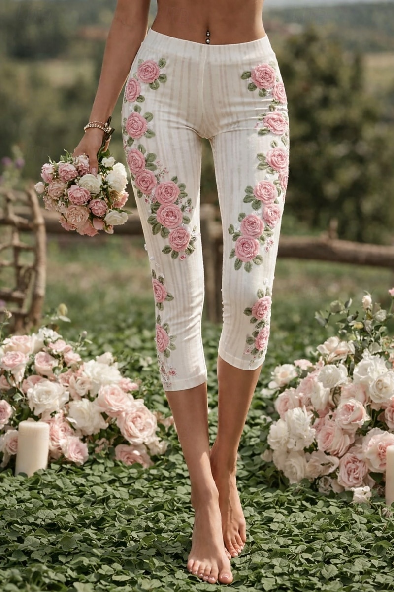 Femmes Pantalon capri Chinos Leggings Vacances ancien Streetwear Longueur mollet Taille haute Fleuri Graphique Impression Confort Doux Confortable Élastique Quotidien Extérieur Vacances Blanche Ét de 2026 ? $19.99 –P1
