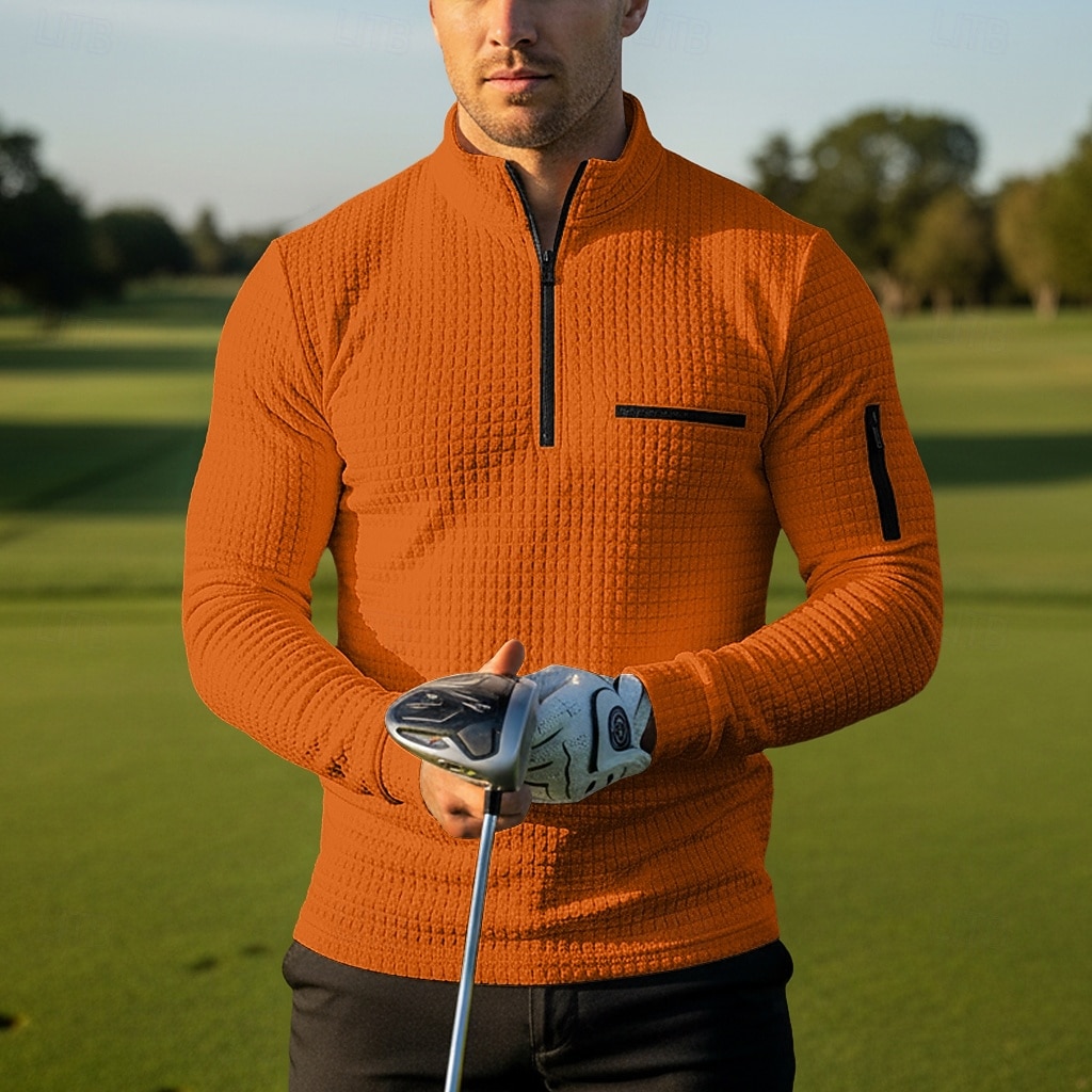 Voor heren Wafel Poloshirts Pullover Casual Sport & Outdoor Kwart ritssluiting Lange mouw Modieus Comfortabel Kleurenblok Rits omhoog Zak Lente Herfst Lente & Herfst Strak blauw Zwart Wit Oranje 2026 - $24.99 –P11