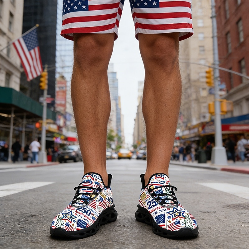 Pánské červenobílo-modré sportovní tenisky – oslavte 250. výročí Ameriky pohodlnými a stylovými teniskami k oslavě 4. července a národních událostí. 2026 - $42.99 –P2