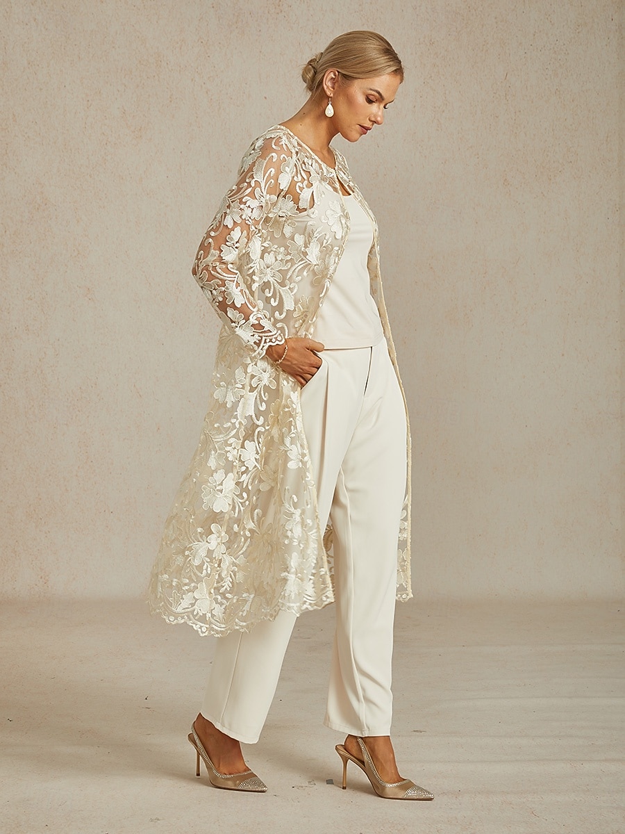 Per donna Giacca Traspirante Pizzo Ricamo Elegante Floreale Quotidiano Anniversario Ospite di nozze Bottone frontale Lungo Girocollo Vestibilità regolare Manica Lunga Capispalla Champagne Estate del 2026 a $81.99 –P5