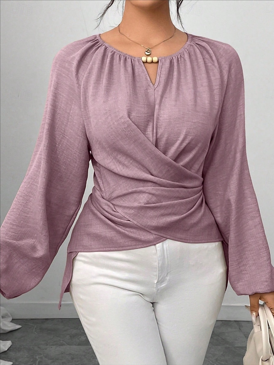 Women's Blouse Ruched Plain Elegant Stylish Basic Long Sleeve Crew Neck Regular Tops Daily Streetwear Black Pink Wine Green Khaki Spring Fall 2026 - $29.99 –P16