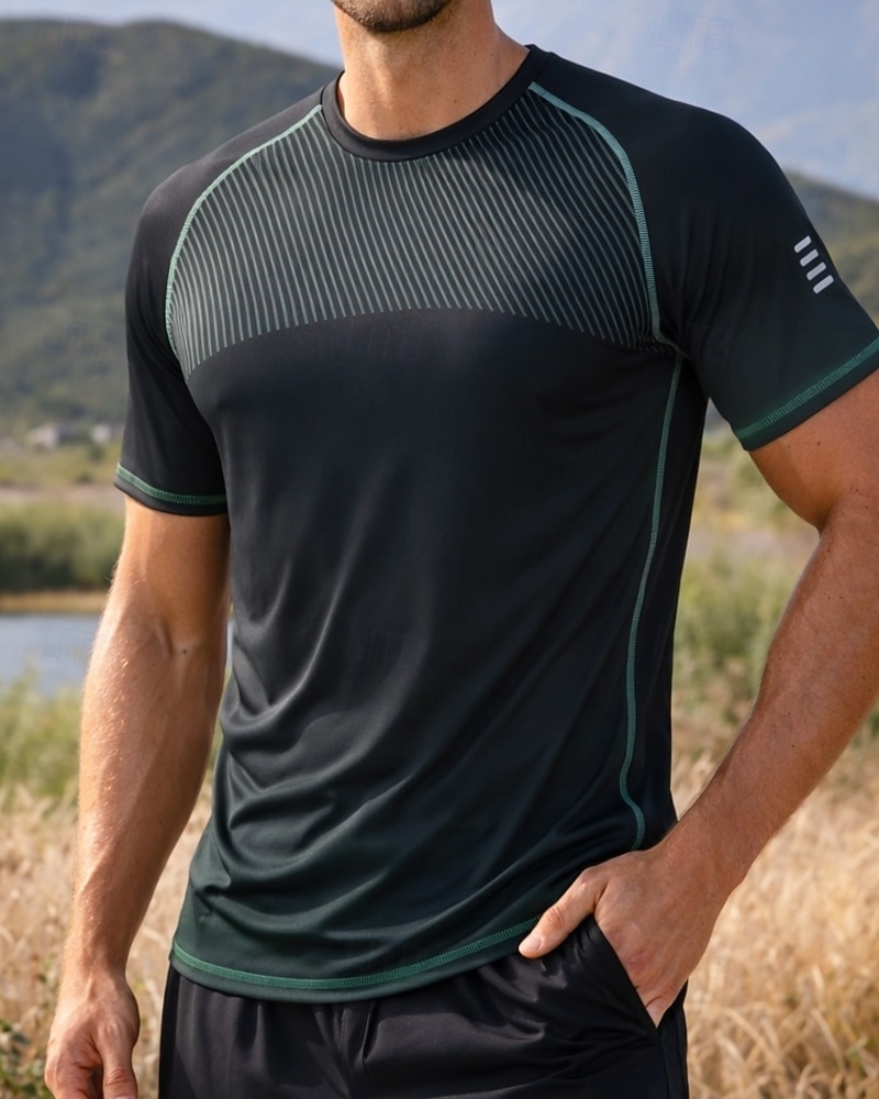 Herr Lutning T-shirt för jogging Kompressionströja Atletisk skjorta Sport topp Sommar Kortärmad Snabb tork Fuktabsorberande Andningsfunktion Gymträning Gång Joggning Blå Svart Himmelsblå Sportkläder 2026 - $17.99 –P5