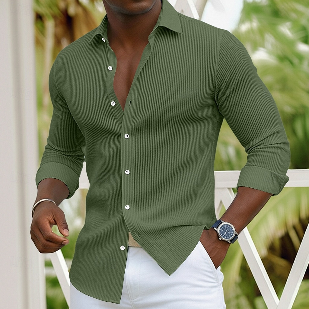 Voor heren Overhemd Corduroyshirt Overhemd met knopen Marineblauw Blauw Lange mouw Effen Strijkijzer Casual Dagelijks Button-omlaag Kleding Katoen Modieus Streetwear Klassiek Casual 2026 - $29.99 –P8