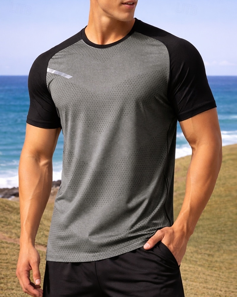 Férfi Színes Majica za trčanje Testhetzálló póló Sportos póló Sportos felső Nyár Kollázs Rövid ujjú Gyors szárítás Könnyű Nedvességelvezető Légáteresztő Edzőterem edzés Gyaloglás Kocogás Fekete 2026 - $16.49 –P7