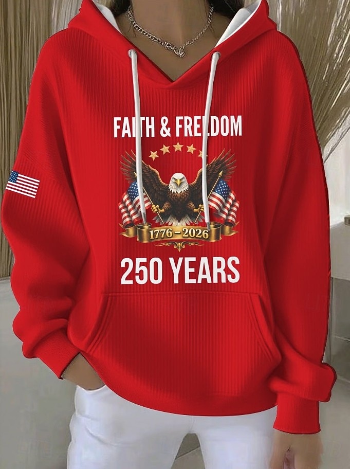 Itsenäisyyspäivä Amerikan juhlapäivä patrioottinen naisten huppari collegepaita graafinen kirjain rento pitkät hihat huppu normaali yläosat rento päivittäinen urheilu musta valkoinen punainen kevät 2026 - $35.99 –P1