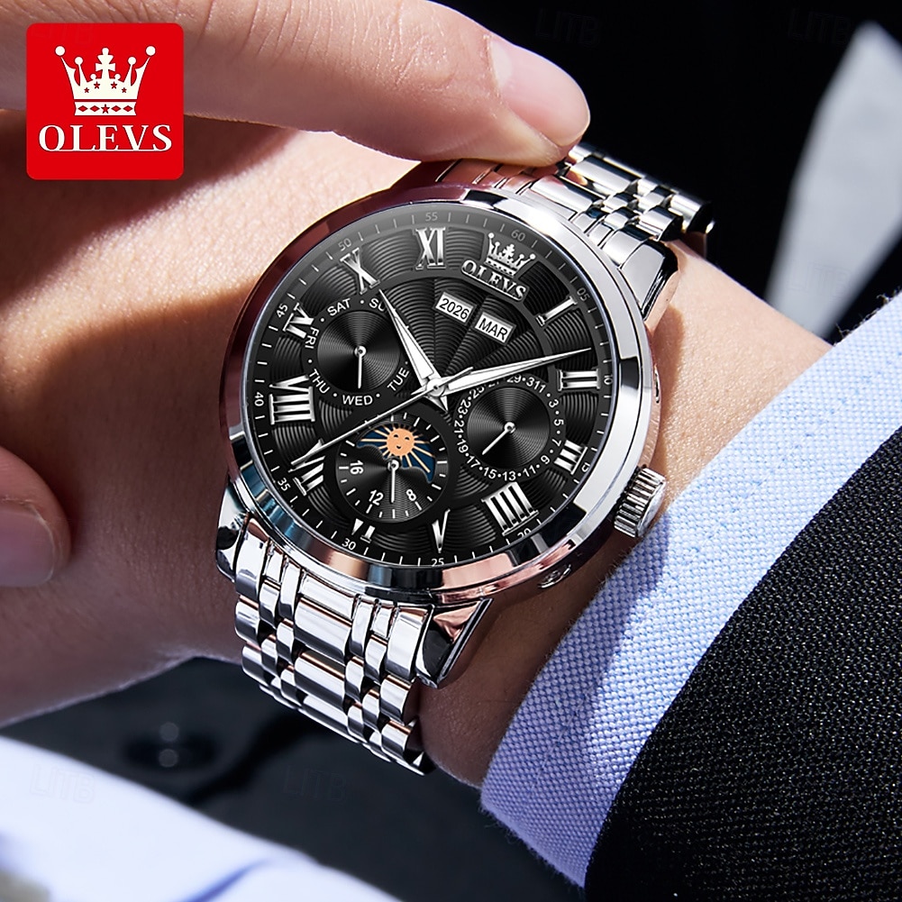 2026年 OLEVS 男性 機械式時計 クリエイティブ 贅沢 ファッション ビジネス スケルトン 自動巻き トゥールビヨン ムーンフェイズ表示 ステンレス レザー 腕時計  コレクション – $105.99 –P11