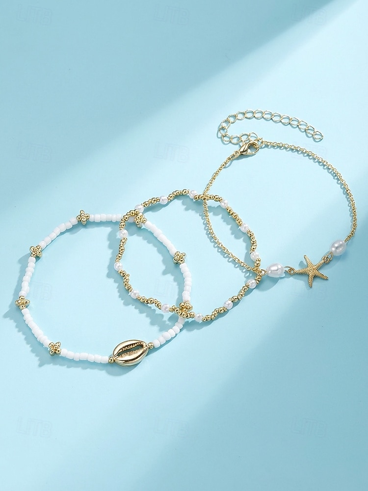 Dámské vícebarevné bohémské náramky na kotník z pryskyřice a slitiny, perleťový a mušlový design, ideální na dovolenou, běžné nošení. 2026 - $7.99 –P5