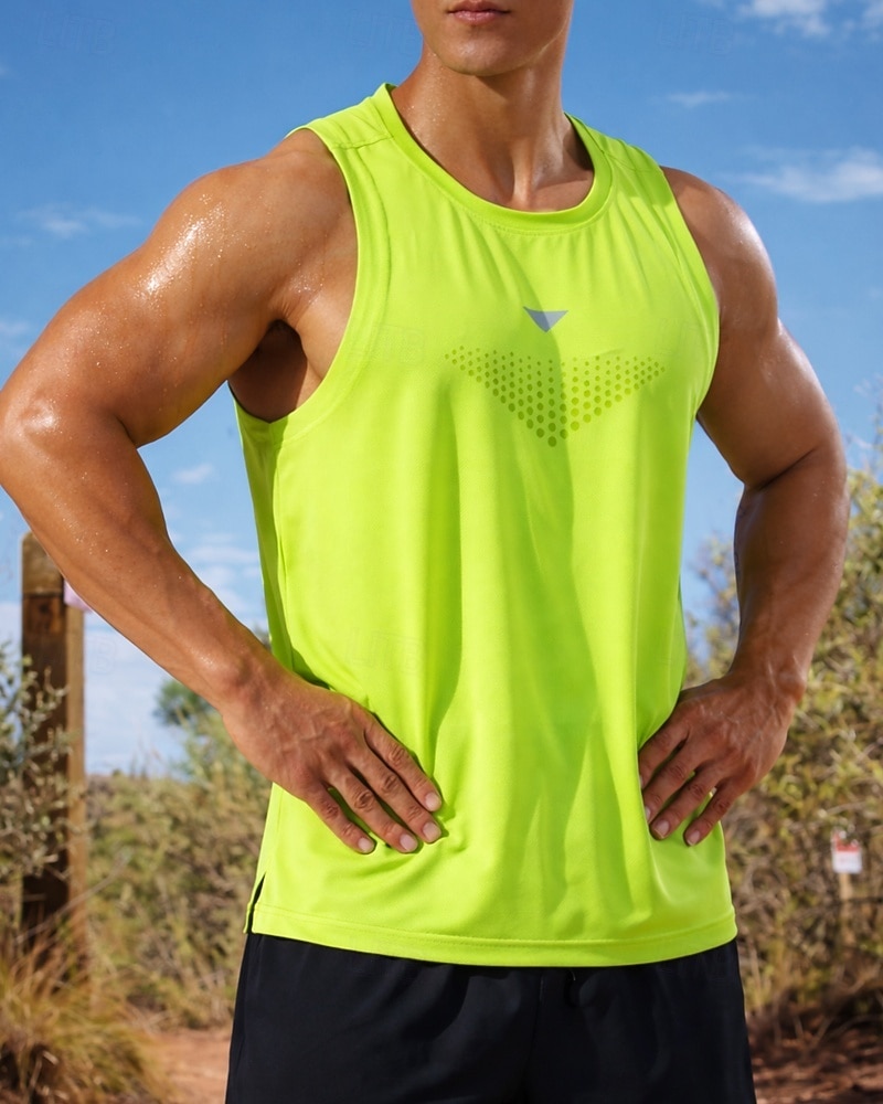 Herre Ensfarget Treningstank topp Singlet til jogging Sportstopp Sommer Ermeløs Hurtigtørkende Fukttransport Pustende Treningsøkt Vandring Jogge Mørkegrå lysende grønne Svart Sports Sportsklær 2026 - $8.99 –P1