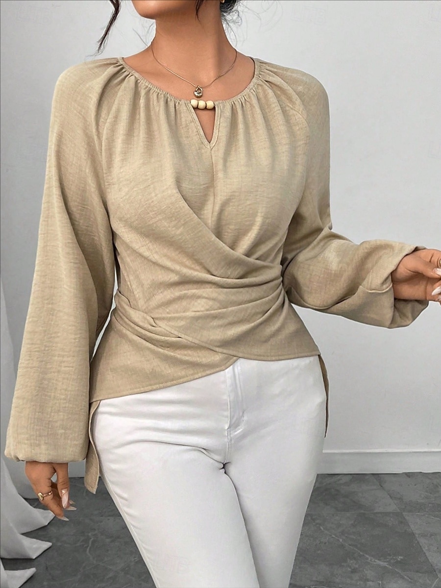 Women's Blouse Ruched Plain Elegant Stylish Basic Long Sleeve Crew Neck Regular Tops Daily Streetwear Black Pink Wine Green Khaki Spring Fall 2026 - $29.99 –P2