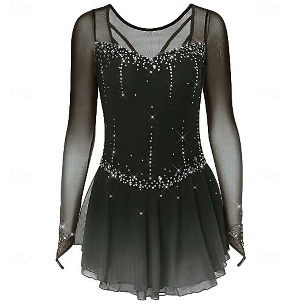 Vestido de patinaje artístico Chica Patinaje Sobre Hielo Vestidos Negro Blanco Amarillo Retazos Costura asimétrica Elástico Entrenamiento Competición Ropa de Patinaje Clásico Cristal / Strass Manga 2026 - $241.49 –P5