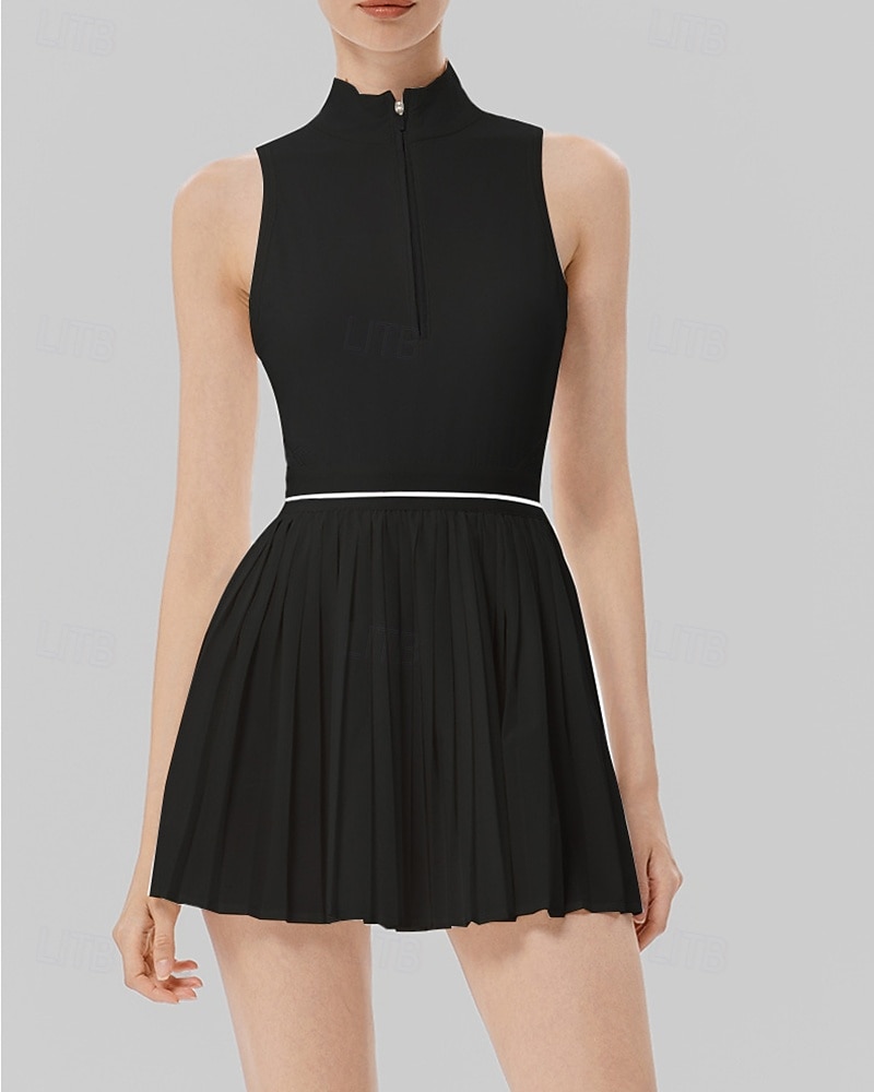 Mulheres Cor Sólida Vestido de tênis com shorts e sutiã embutidos Vestido esportivo Sem Manga Zip Up Bolsos Elástico Respirável Tênis Corrida Ginástica Gola Alta Vestidos Moletom Preto Branco Roupas de 2026 por $55.99 –P9