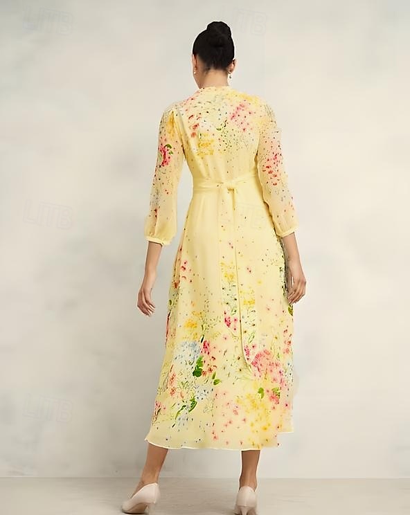 Linea ad A Lunghezza al pavimento Vestito da Festa Abito da Cocktail Abito da invitata a nozze Abito da cerimonia per signora Manica Lunga Scollo a V Elegante Semplice Minimalista Formale Ospite di del 2026 a $188.99 –P2