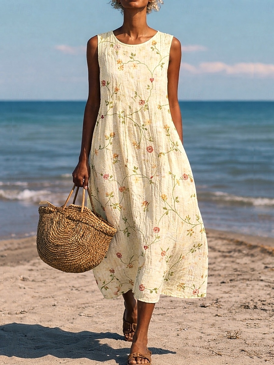 Women's Midi Dress Shift Dress Sundress A Line Dress Vacation Casual Boho Beach Party Going out Loose Fit Floral Graphic Sleeveless Crewneck Light Yellow Deep Green Gray Green Orange red Summer Spring 2026 - $37.99 –P5
